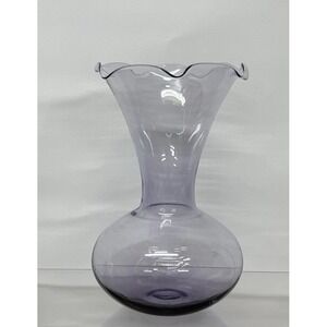 Vintage Amethyst Hand Blown Art Glass Vase Ruffled Rim Purple Decor